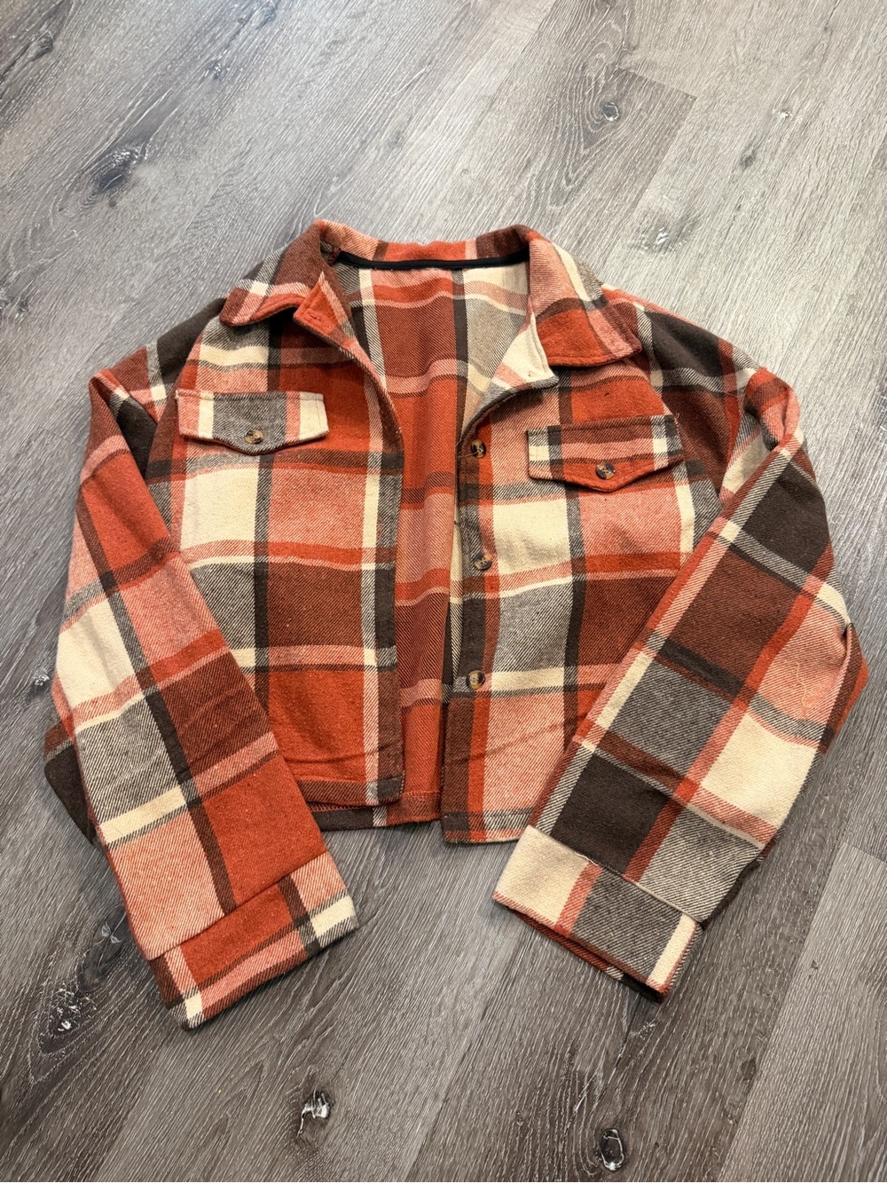 Fall flannel Plaid Cropped Shacket